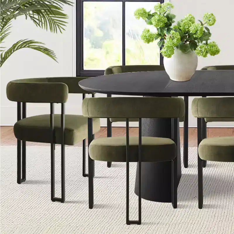 Expandable Round to Oval Dining Table Set with 8 Velvet Chairs, 3-in-1 Pedestal Dining Set, Seats 4 to 8, Modern Dining Room Set-Panipeachy