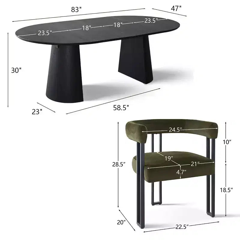 Expandable Round to Oval Dining Table Set with 8 Velvet Chairs, 3-in-1 Pedestal Dining Set, Seats 4 to 8, Modern Dining Room Set-Panipeachy
