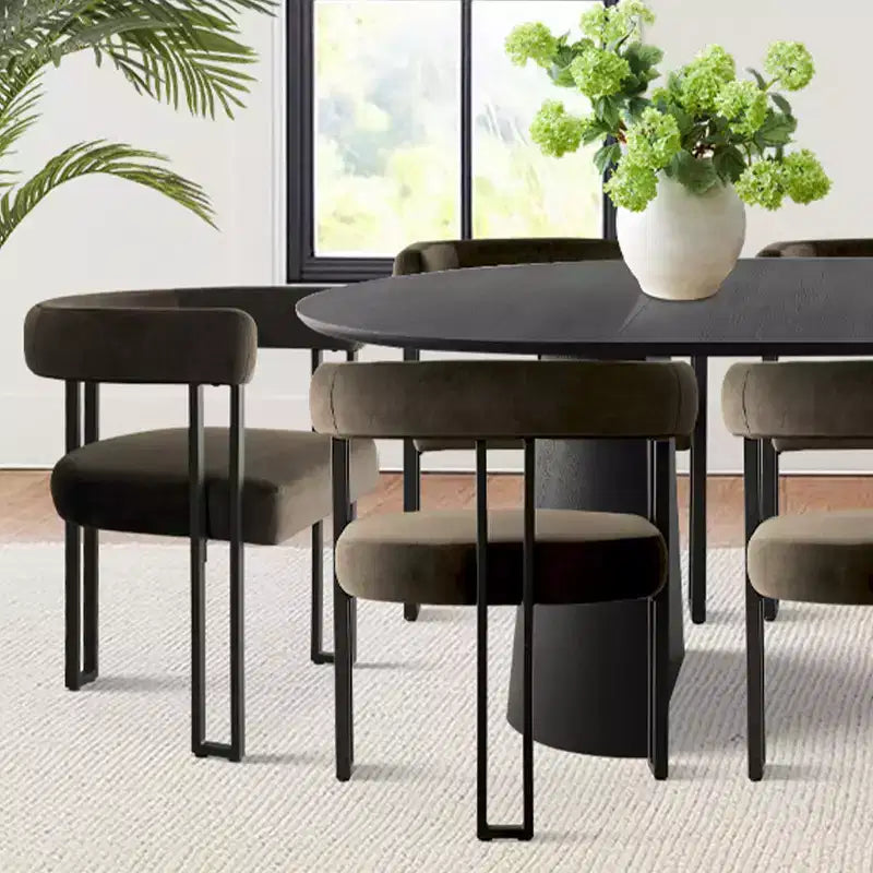 Expandable Round to Oval Dining Table Set with 8 Velvet Chairs, 3-in-1 Pedestal Dining Set, Seats 4 to 8, Modern Dining Room Set-Panipeachy