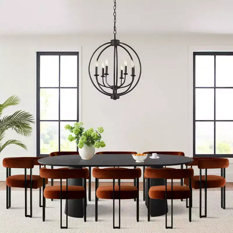 Expandable Round to Oval Dining Table Set with 8 Velvet Chairs, 3-in-1 Pedestal Dining Set, Seats 4 to 8, Modern Dining Room Set-Panipeachy