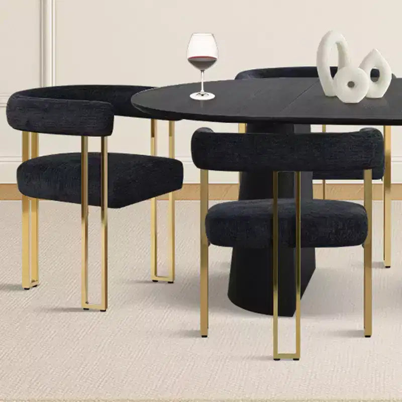 3-in-1 Oval Extendable Dining Table Set with Chenille Upholstered Chairs Featuring Gold Metal Legs, Versatile Dining Furniture-Panipeachy
