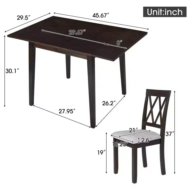 GDFStudio Harlan Dining Table Set with Drop Leaf Table and 4 Upholstered Chairs