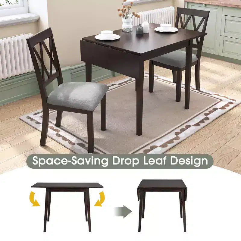 GDFStudio Harlan Dining Table Set with Drop Leaf Table and 4 Upholstered Chairs