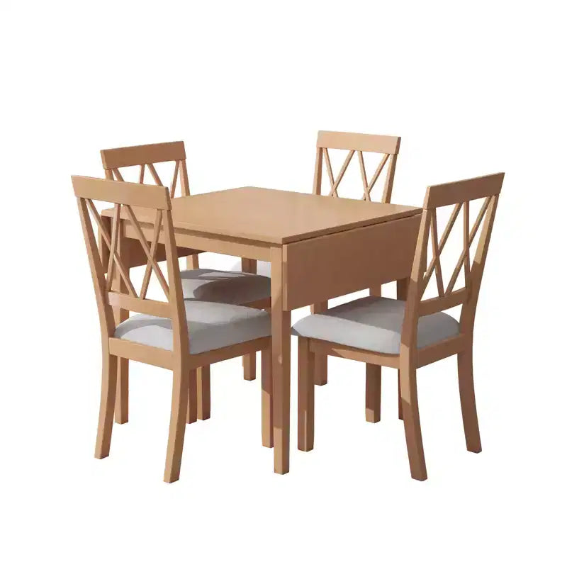 GDFStudio Harlan Dining Table Set with Drop Leaf Table and 4 Upholstered Chairs