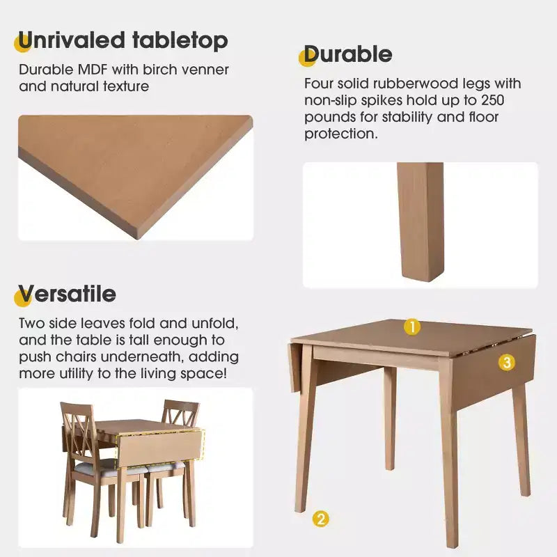 GDFStudio Harlan Dining Table Set with Drop Leaf Table and 4 Upholstered Chairs