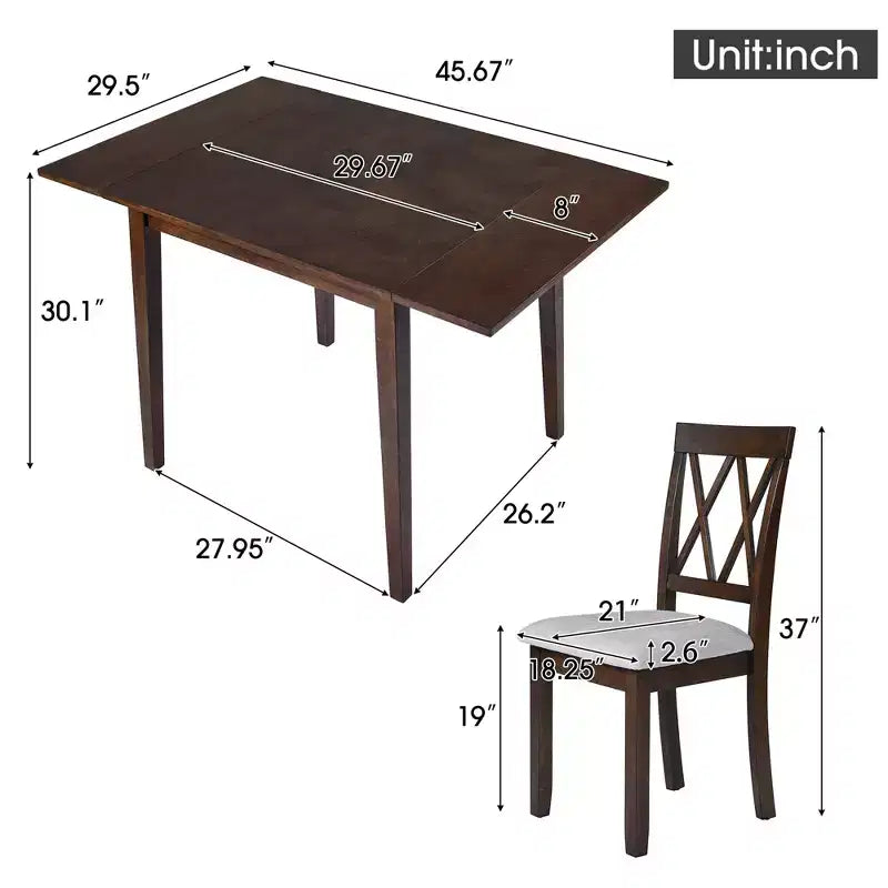 GDFStudio Harlan Dining Table Set with Drop Leaf Table and 4 Upholstered Chairs
