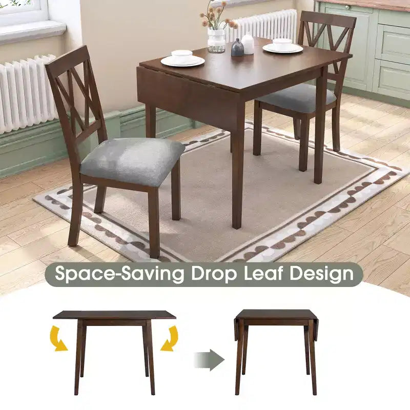 GDFStudio Harlan Dining Table Set with Drop Leaf Table and 4 Upholstered Chairs