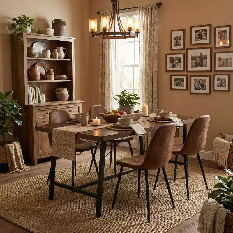 FurnitureR 5 Piece Dining Table Set with 4 Suede Chairs, MDF Wood Dining Table with Metal Legs, Modern Kitchen Dining Set for Dining Room or Apartment