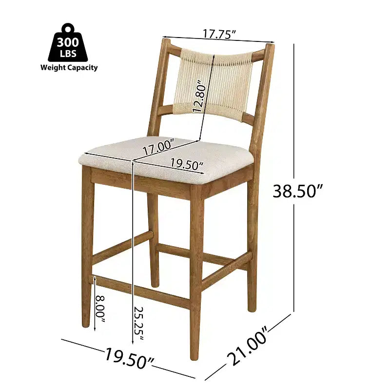 Christopher Knight Home La Modern 5 Piece Rubber Wood Upholstered Counter Set with Square Table and Rope Design