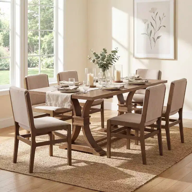 Christopher Knight Home Lyra 7 Piece Contemporary Rubberwood Upholstered Dining Set with Expandable Dining Table