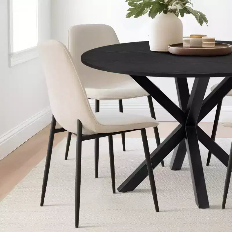 5-Piece Round Dining Table Set with 4 Upholstered Chairs, Black Pedestal Kitchen Table for Small Spaces-Panipeachy