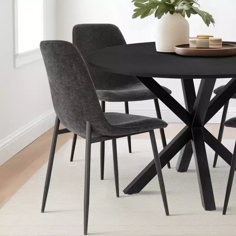 5-Piece Round Dining Table Set with 4 Upholstered Chairs, Black Pedestal Kitchen Table for Small Spaces-Panipeachy