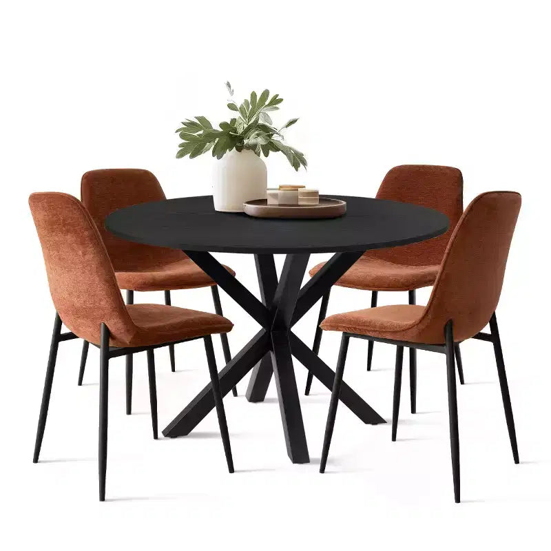 5-Piece Round Dining Table Set with 4 Upholstered Chairs, Black Pedestal Kitchen Table for Small Spaces-Panipeachy