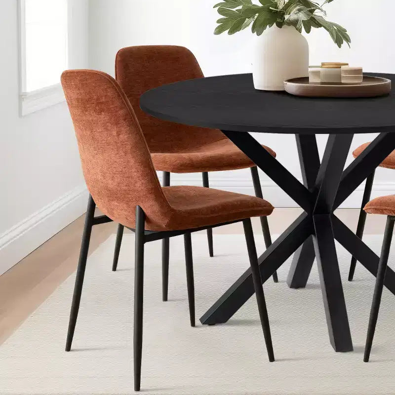 5-Piece Round Dining Table Set with 4 Upholstered Chairs, Black Pedestal Kitchen Table for Small Spaces-Panipeachy