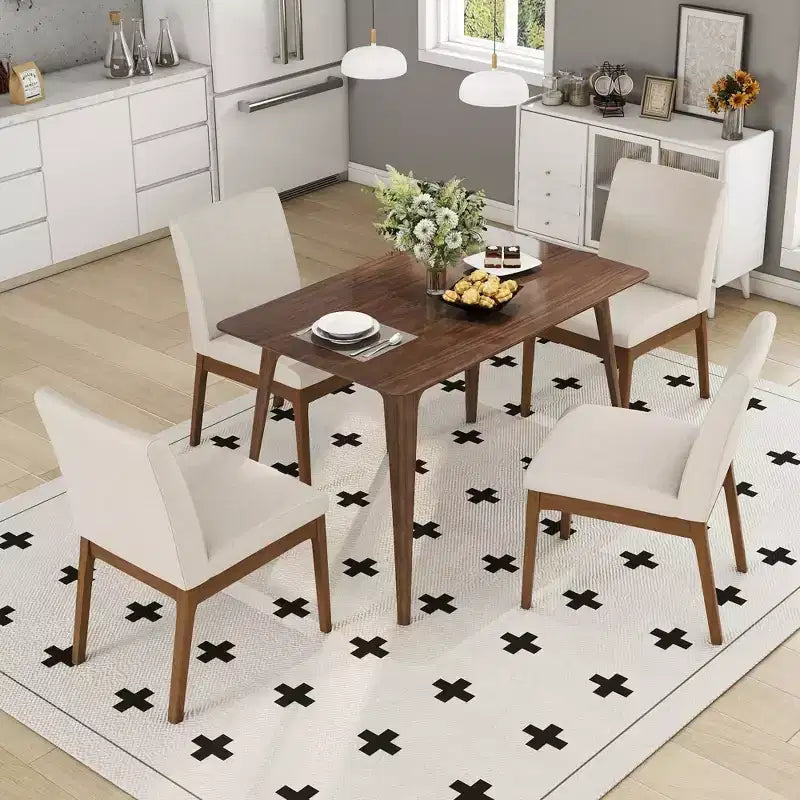 Modern Wood Dining Set for 4, 5 Pieces RectangularTable Set with 4 Upholstered Chairs for Dining Room Kitchen, Light beige,Walnut