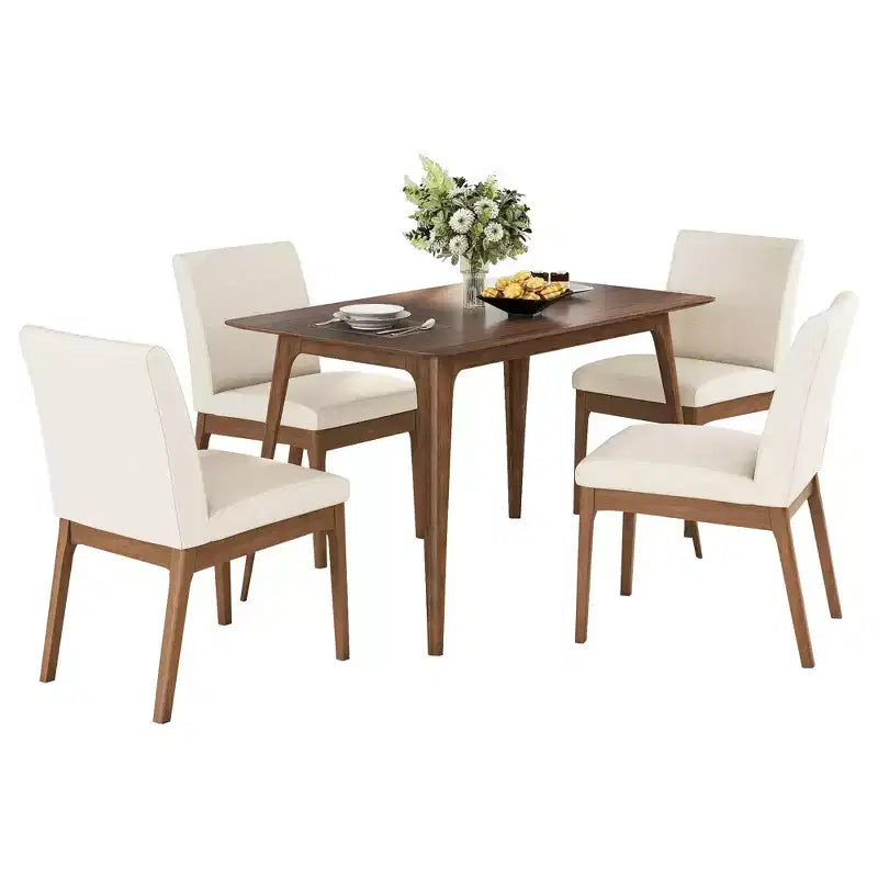 Modern Wood Dining Set for 4, 5 Pieces RectangularTable Set with 4 Upholstered Chairs for Dining Room Kitchen, Light beige,Walnut