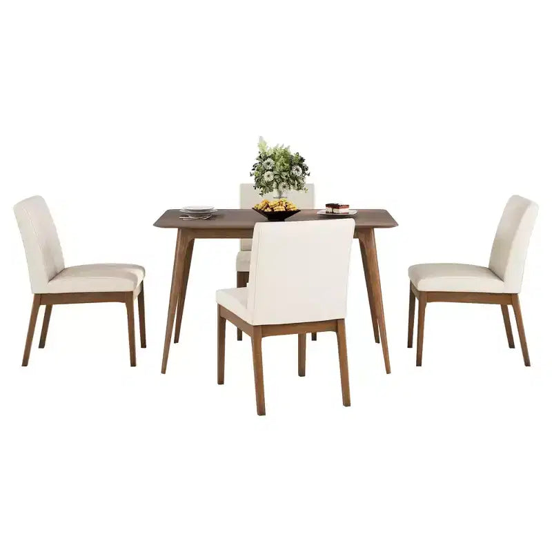 Modern Wood Dining Set for 4, 5 Pieces RectangularTable Set with 4 Upholstered Chairs for Dining Room Kitchen, Light beige,Walnut