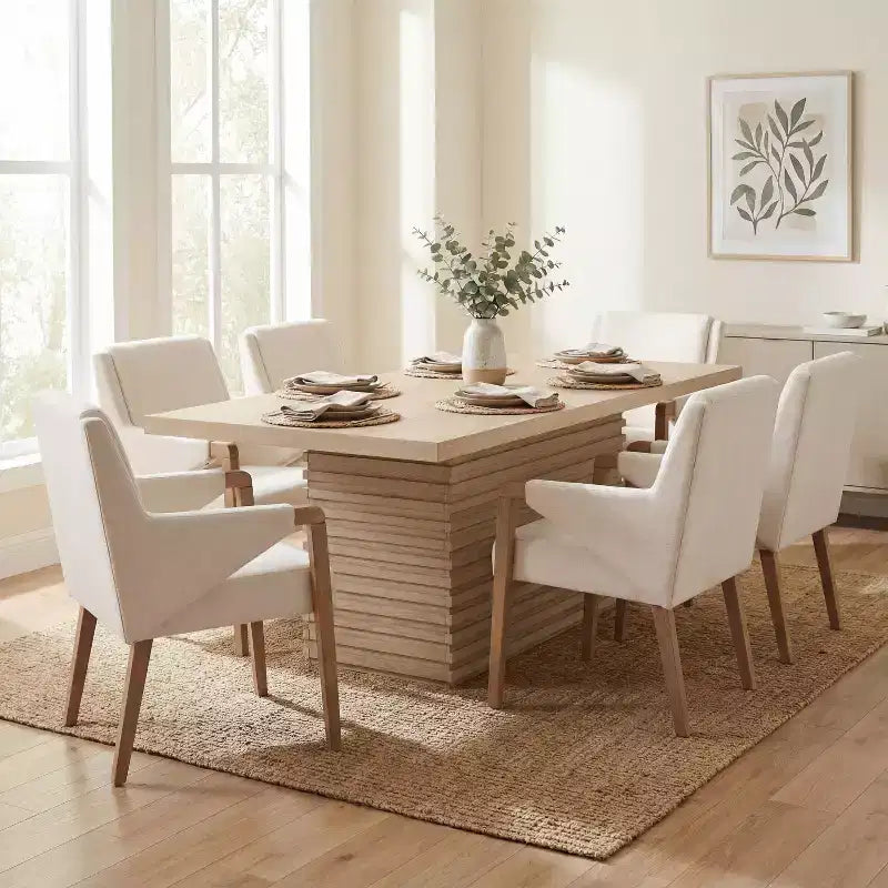 Christopher Knight Home Lindiwe Modern 7 Piece Rubberwood Linen Upholstered Dining Set with Rectangular Table