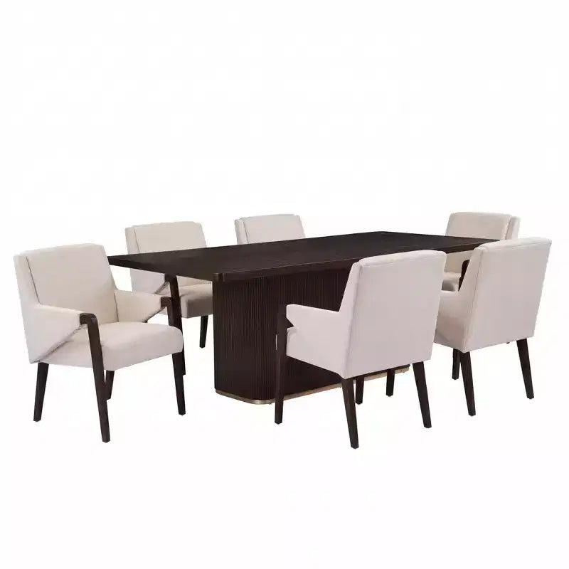 Christopher Knight Home Lindiwe Modern 7 Piece Rubberwood Linen Upholstered Dining Set with Rectangular Table