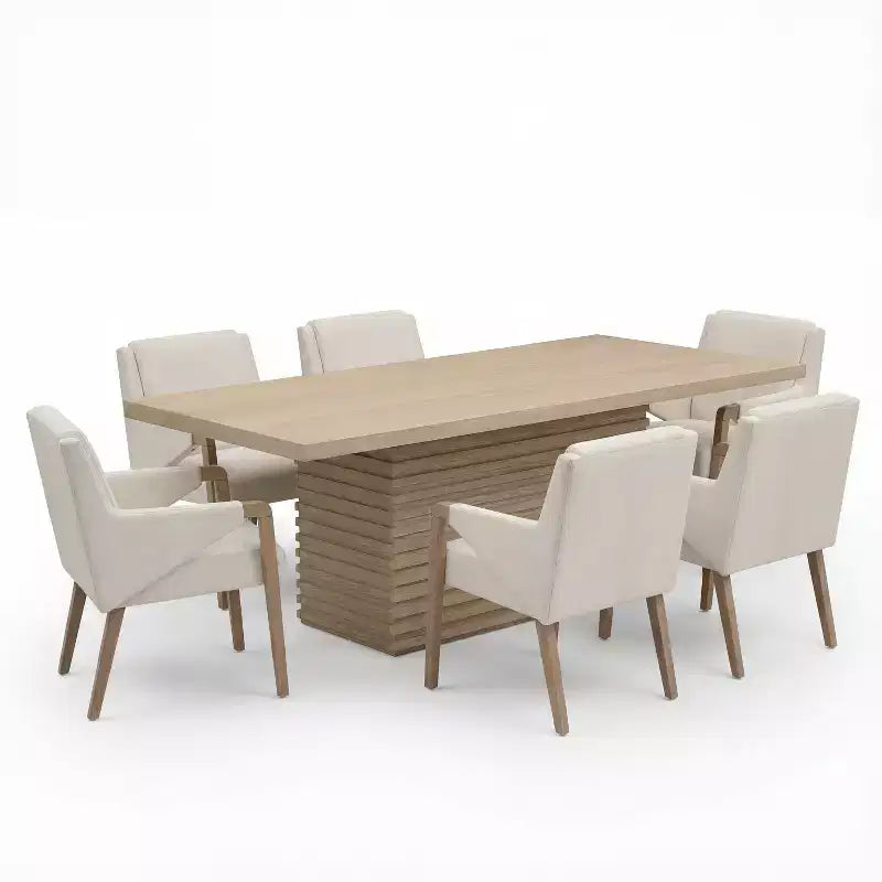 Christopher Knight Home Lindiwe Modern 7 Piece Rubberwood Linen Upholstered Dining Set with Rectangular Table