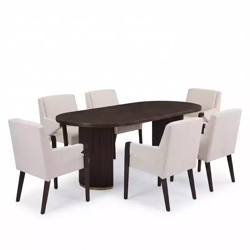 Christopher Knight Home Anand Modern 7 Piece Rubberwood Linen Upholstered Dining Set with Oval Pedestal Table