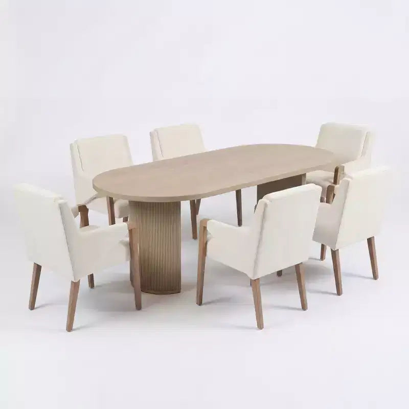Christopher Knight Home Anand Modern 7 Piece Rubberwood Linen Upholstered Dining Set with Oval Pedestal Table