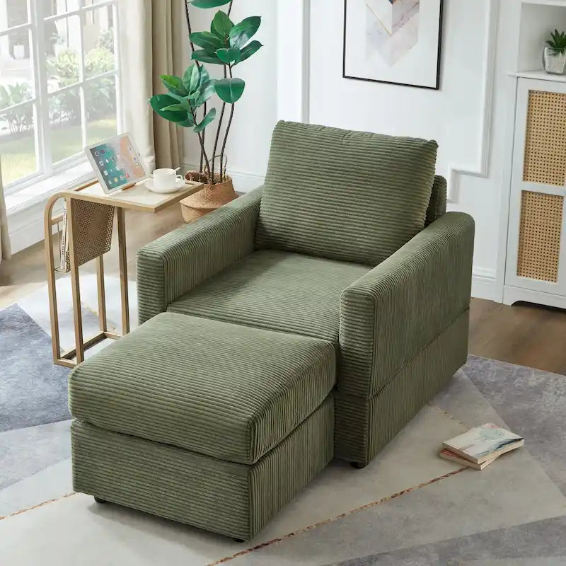 Fauteuil Club classique en velours côtelé avec Ottomane