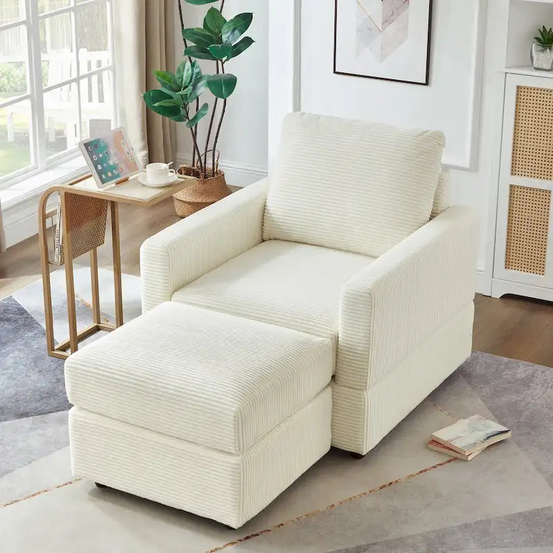 Fauteuil Club classique en velours côtelé avec Ottomane