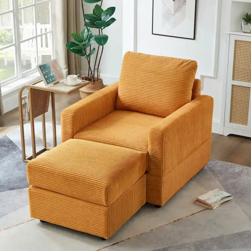 Fauteuil Club classique en velours côtelé avec Ottomane