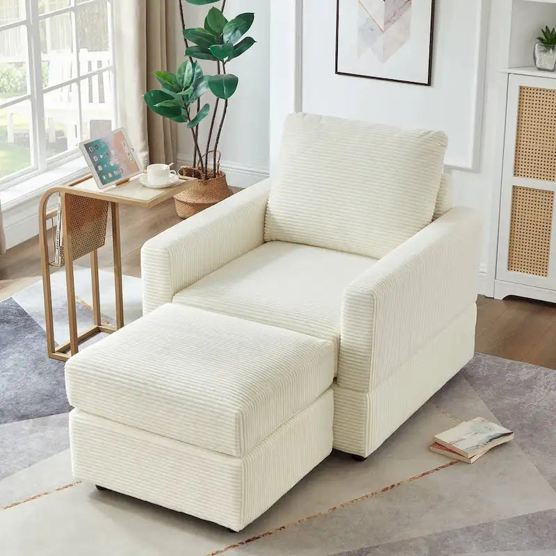 Fauteuil Club classique en velours côtelé avec Ottomane