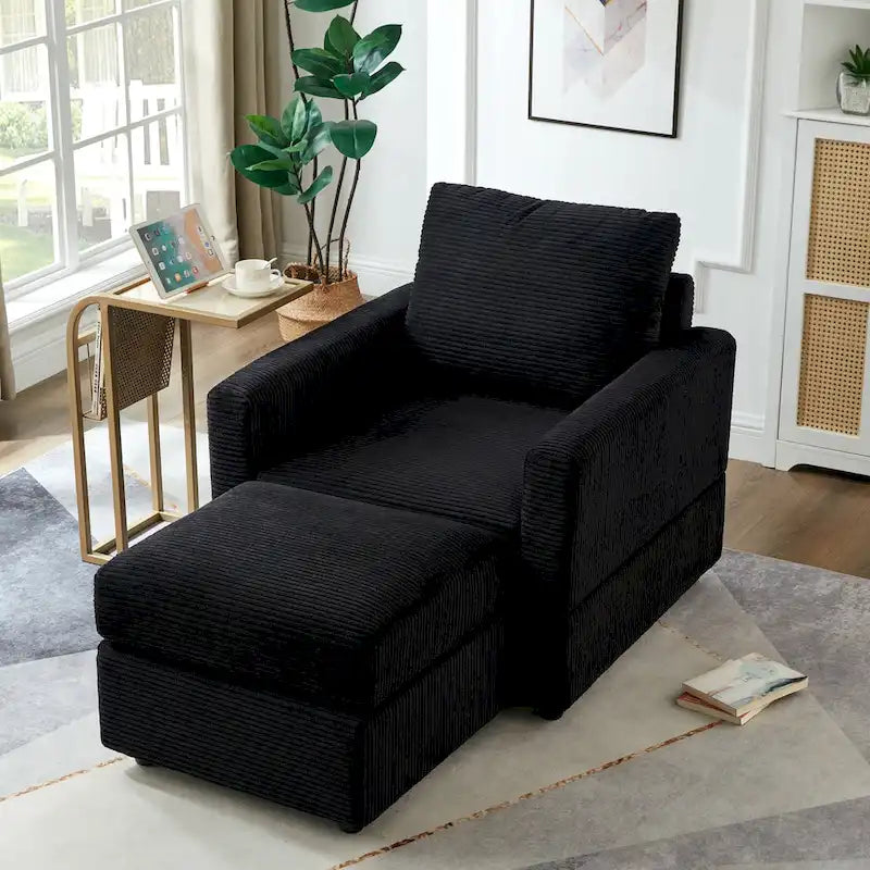 Fauteuil Club classique en velours côtelé avec Ottomane