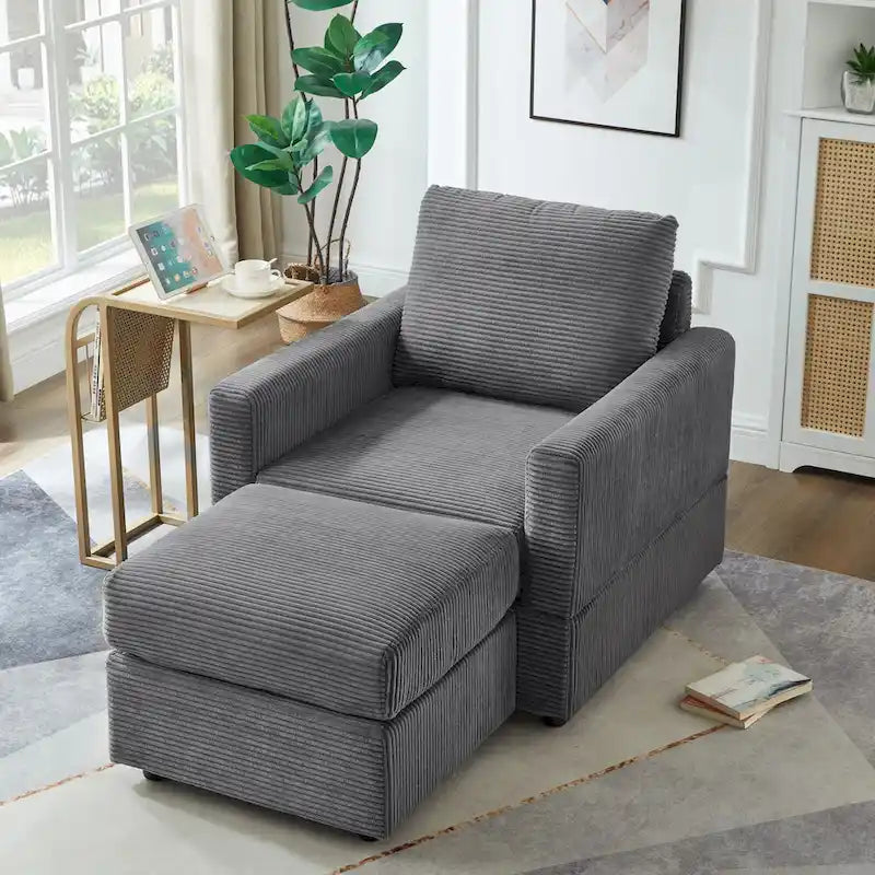 Fauteuil Club classique en velours côtelé avec Ottomane