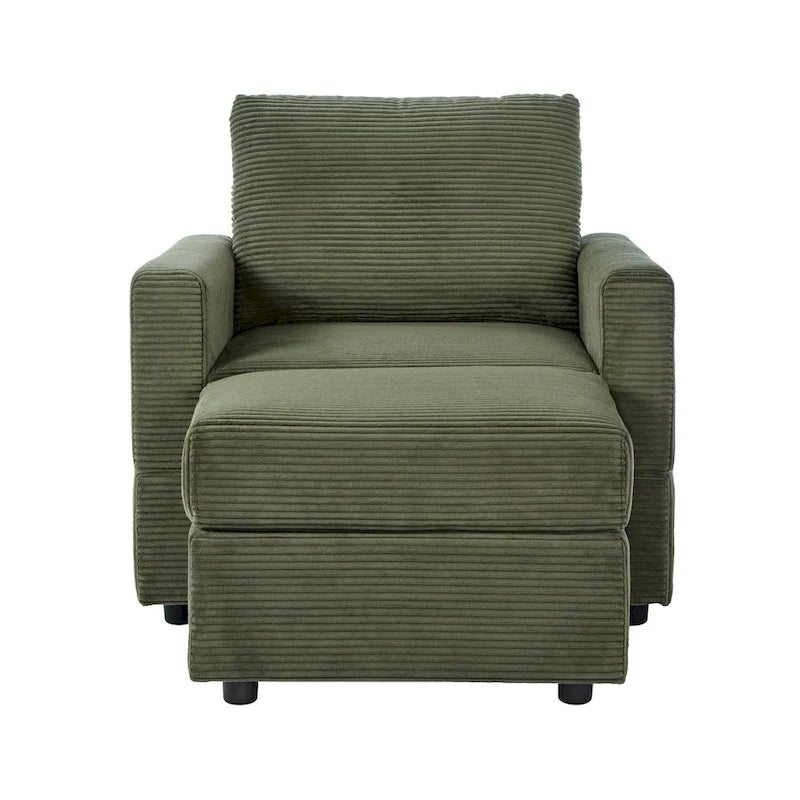 Fauteuil Club classique en velours côtelé avec Ottomane