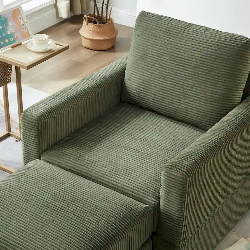 Fauteuil Club classique en velours côtelé avec Ottomane