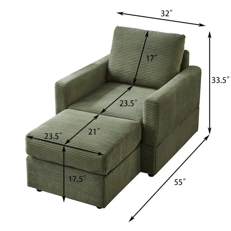 Fauteuil Club classique en velours côtelé avec Ottomane