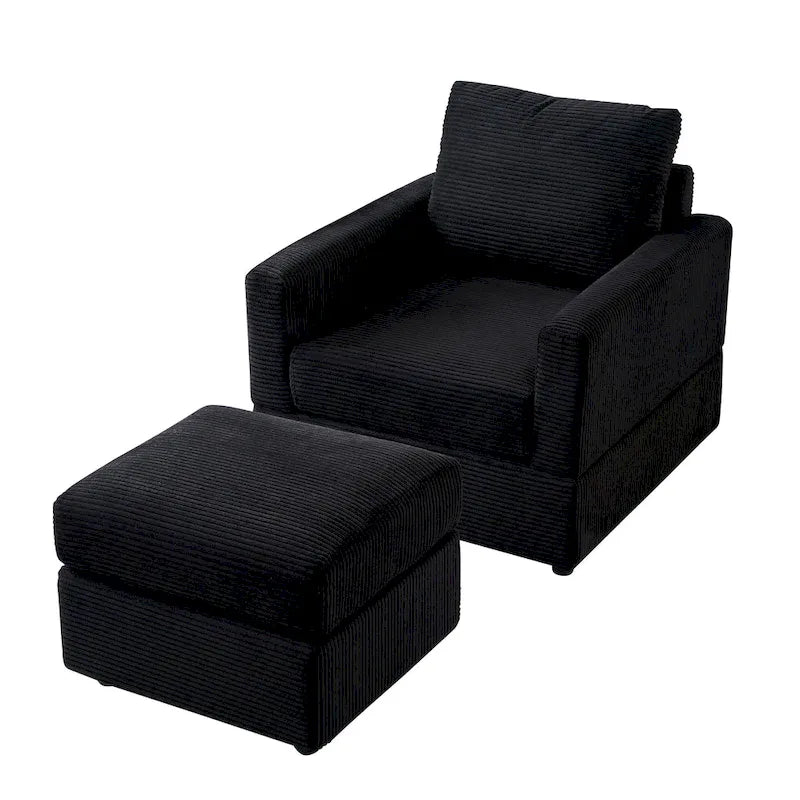 Fauteuil Club classique en velours côtelé avec Ottomane
