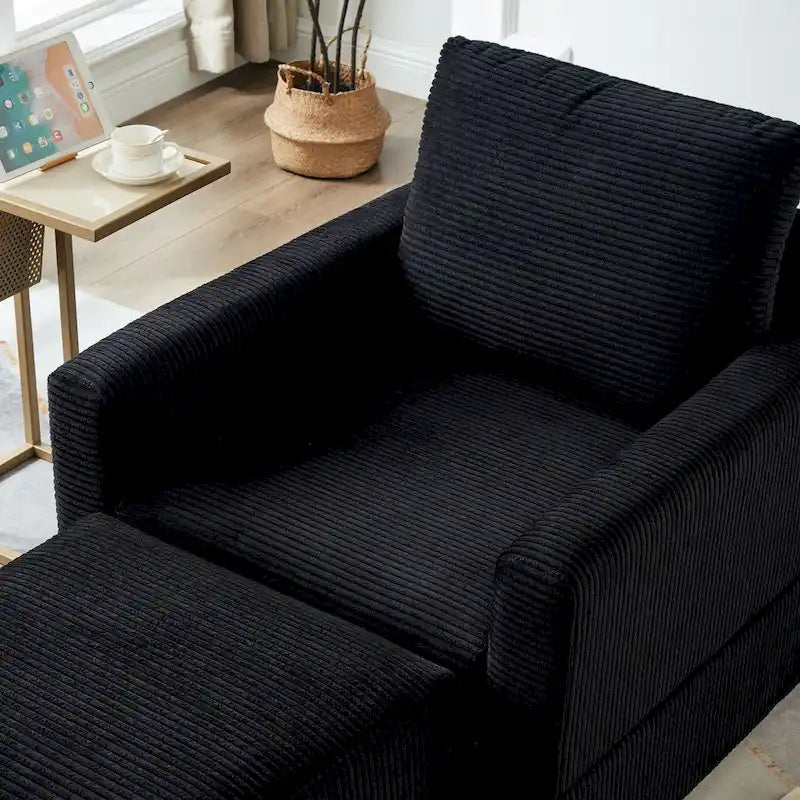 Fauteuil Club classique en velours côtelé avec Ottomane