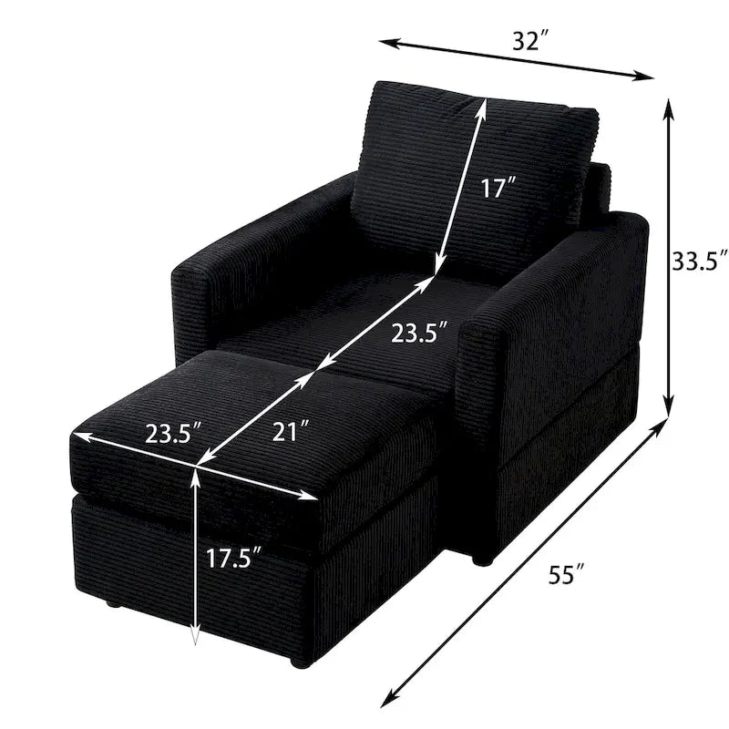 Fauteuil Club classique en velours côtelé avec Ottomane