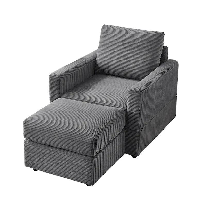 Fauteuil Club classique en velours côtelé avec Ottomane
