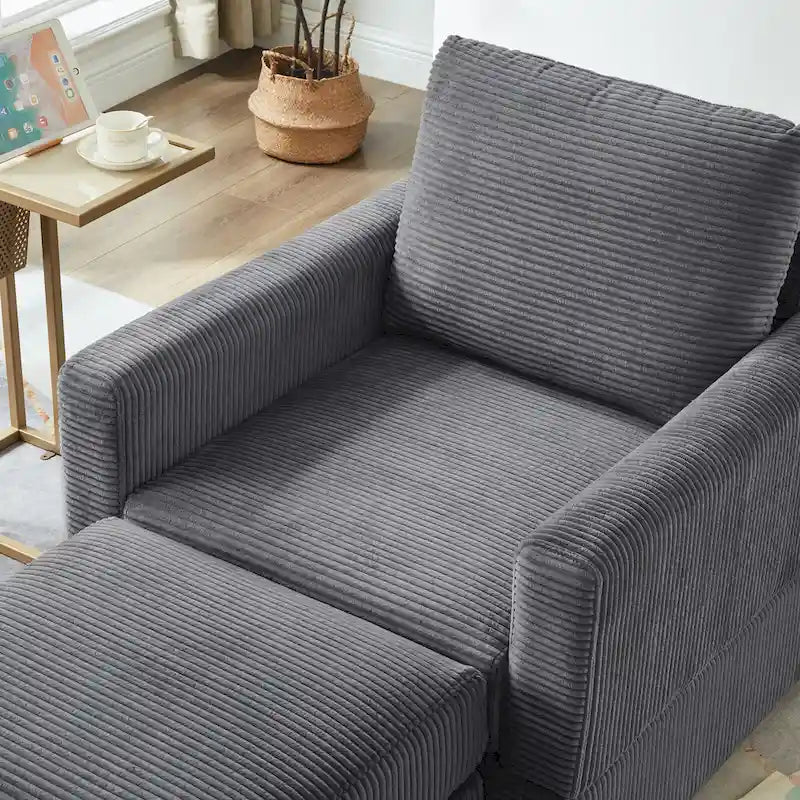 Fauteuil Club classique en velours côtelé avec Ottomane
