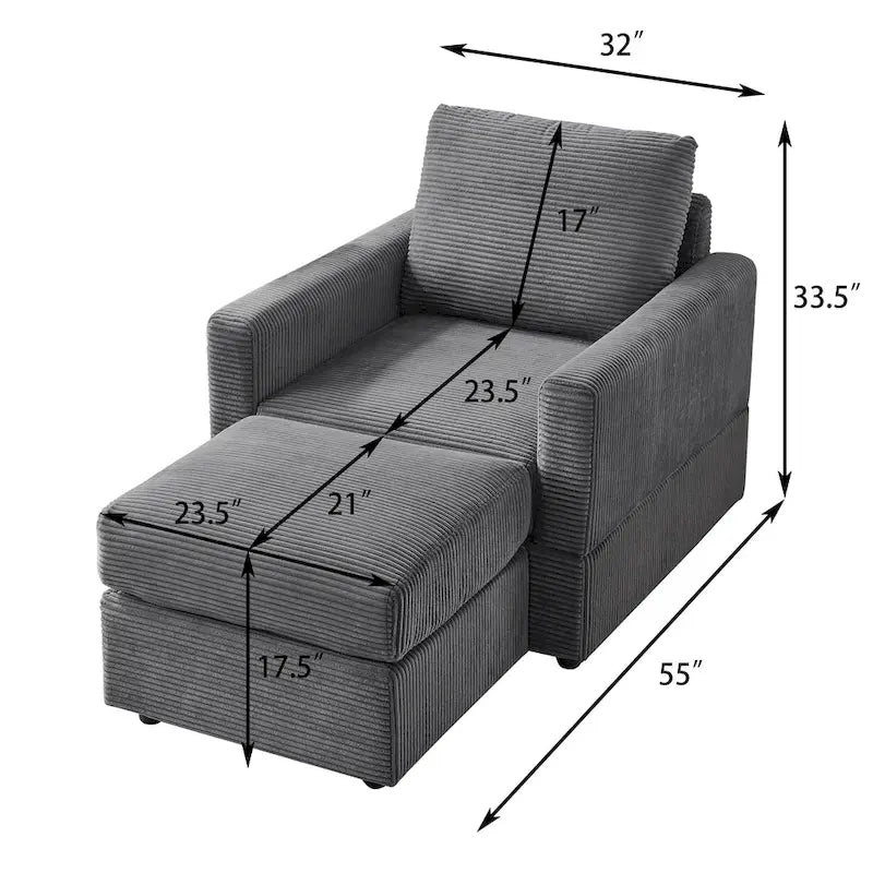 Fauteuil Club classique en velours côtelé avec Ottomane