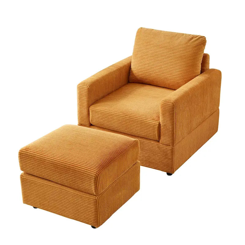 Fauteuil Club classique en velours côtelé avec Ottomane