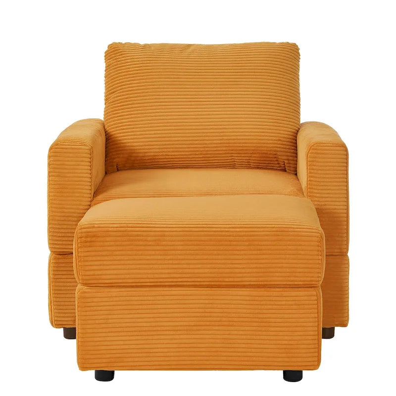 Fauteuil Club classique en velours côtelé avec Ottomane