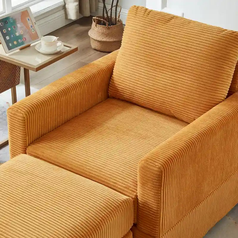 Fauteuil Club classique en velours côtelé avec Ottomane