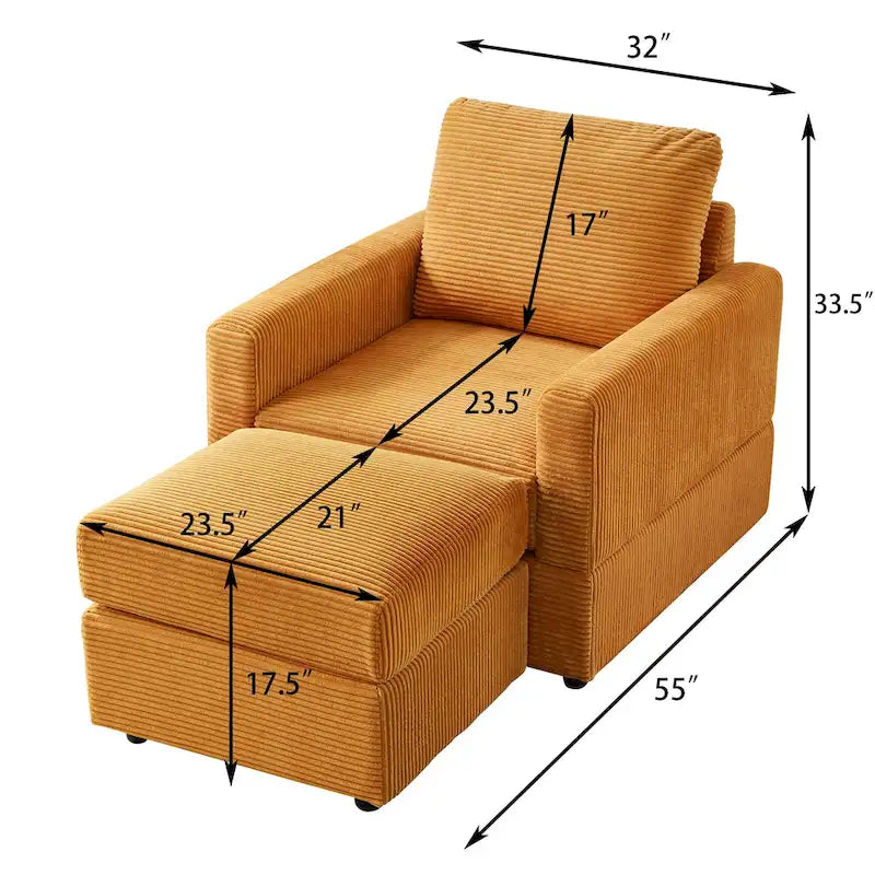 Fauteuil Club classique en velours côtelé avec Ottomane