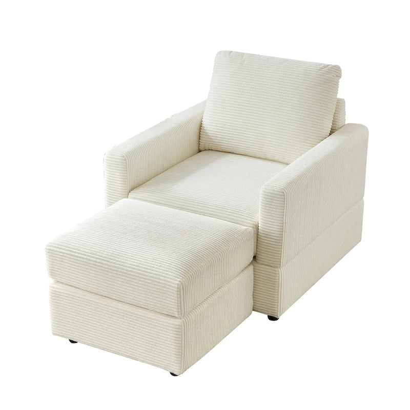 Fauteuil Club classique en velours côtelé avec Ottomane