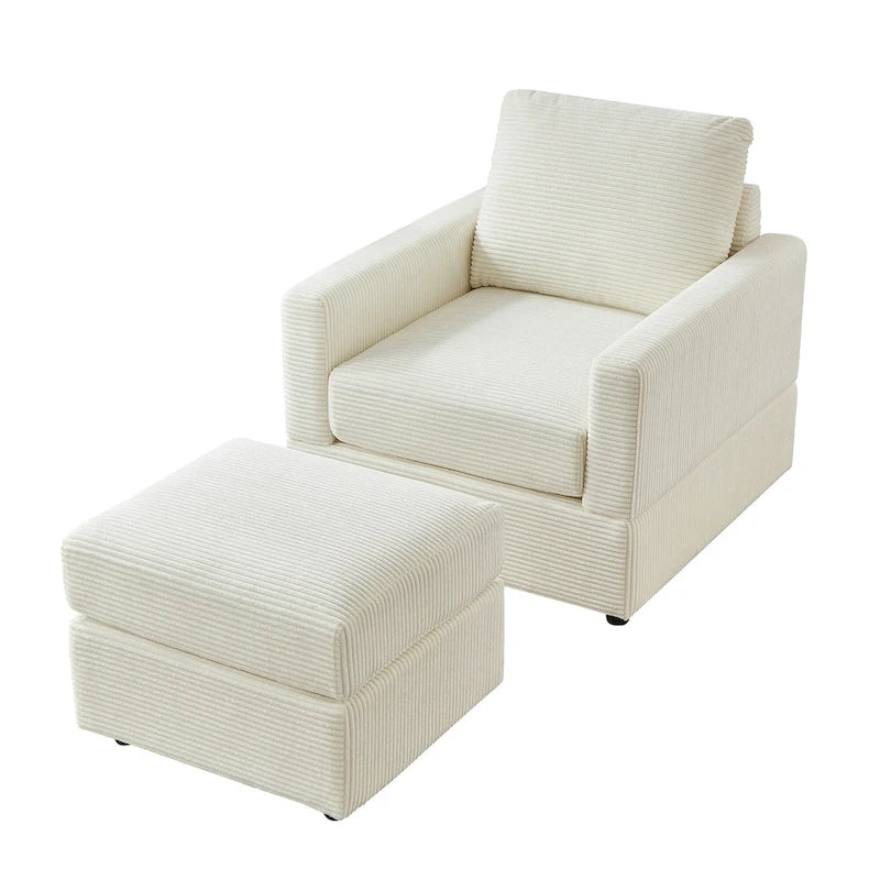 Fauteuil Club classique en velours côtelé avec Ottomane