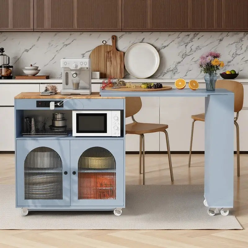 Ilot de cuisine roulant avec table extensible
