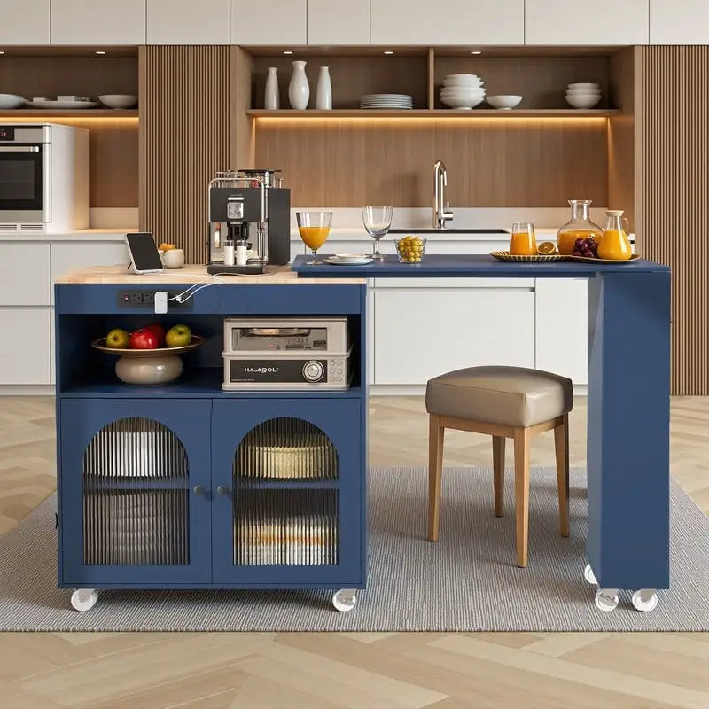 Ilot de cuisine roulant avec table extensible