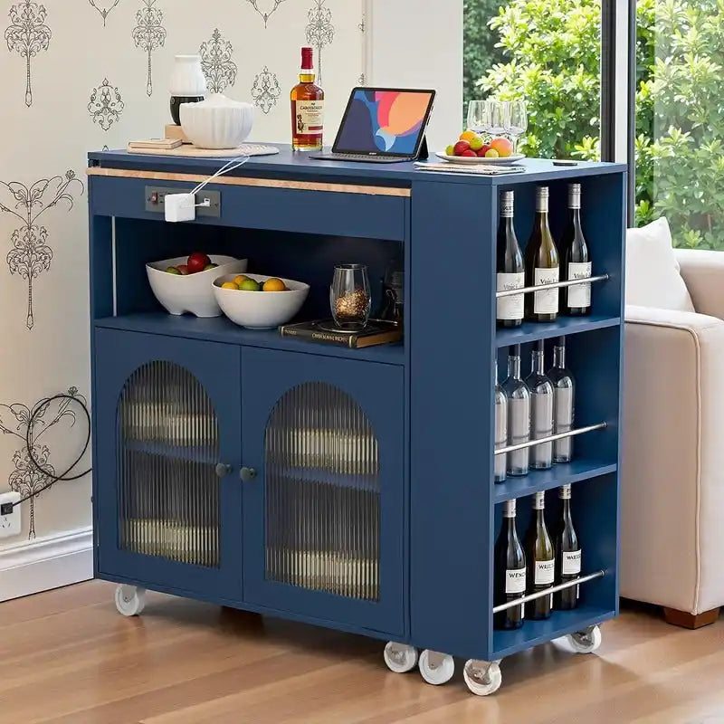 Ilot de cuisine roulant avec table extensible